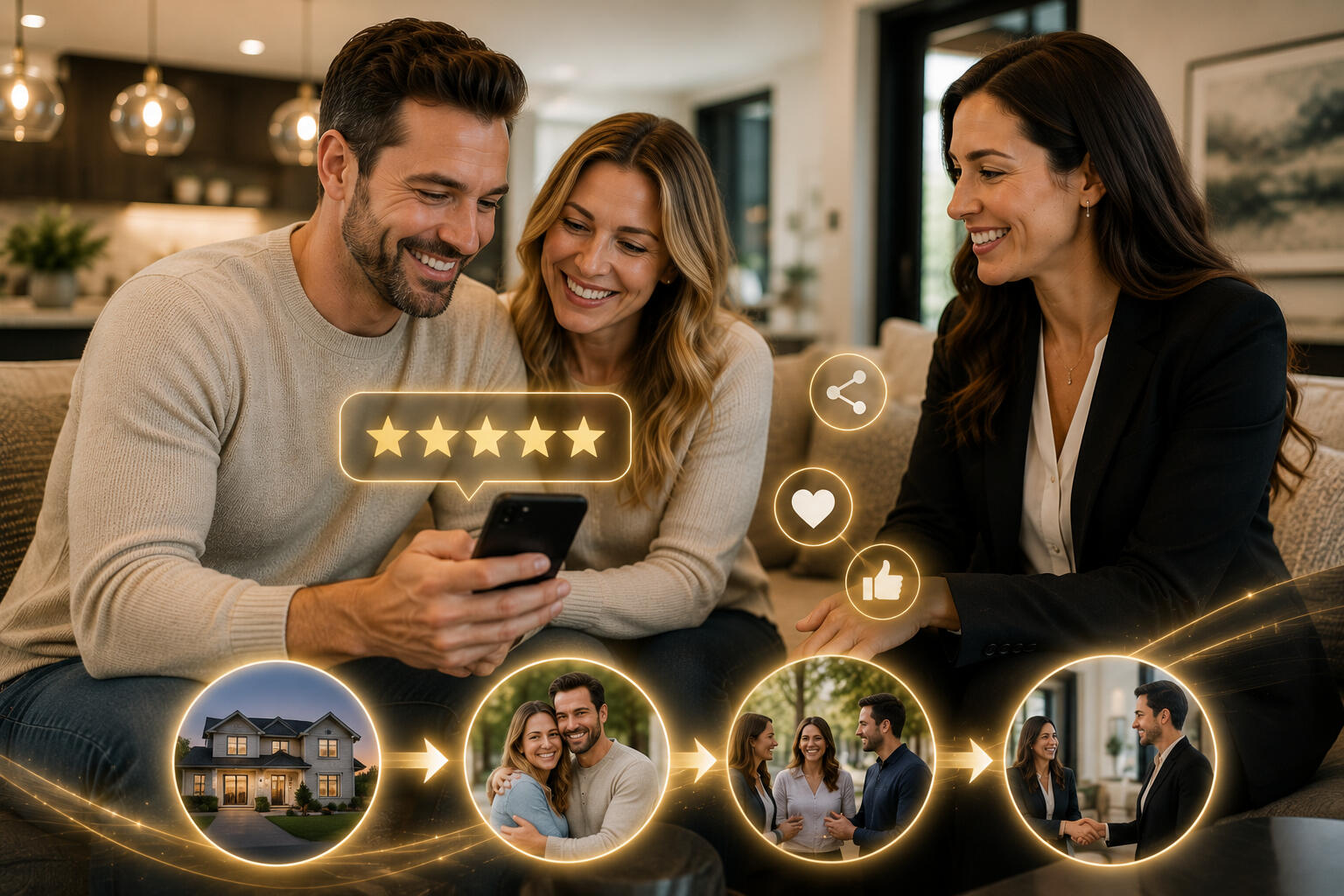 A couple Posting a Five-Star Home Buying Experience