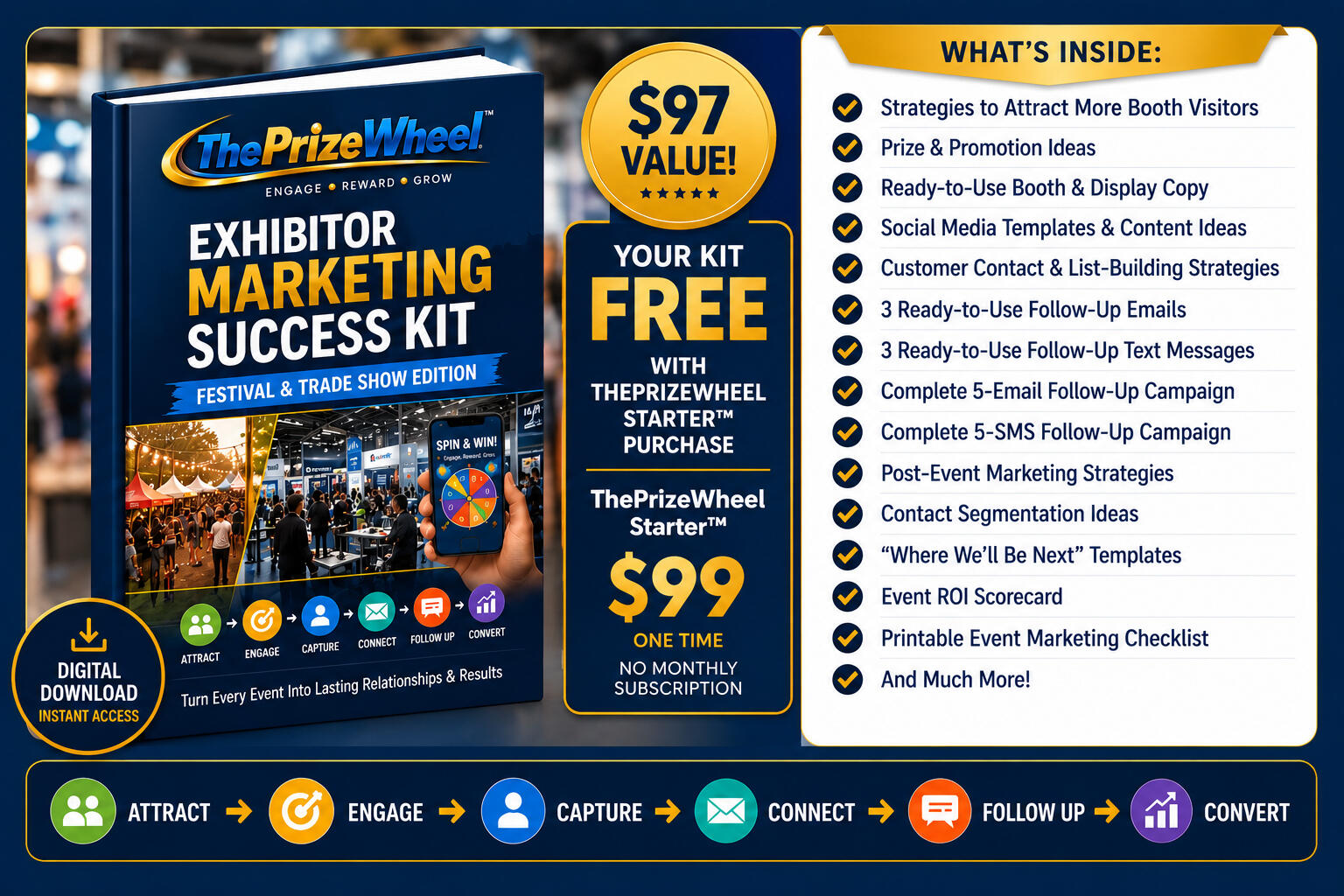 ThePrizeWheel™ Pricing Card Price card showing $199 monthly price or $1,910.40 annual price which includes a 20% discount of the monthly pricing. and link to get started